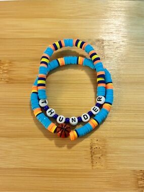 Blue Orange Sports Bead Bracelet Set with ‘THUNDER’ Lettering